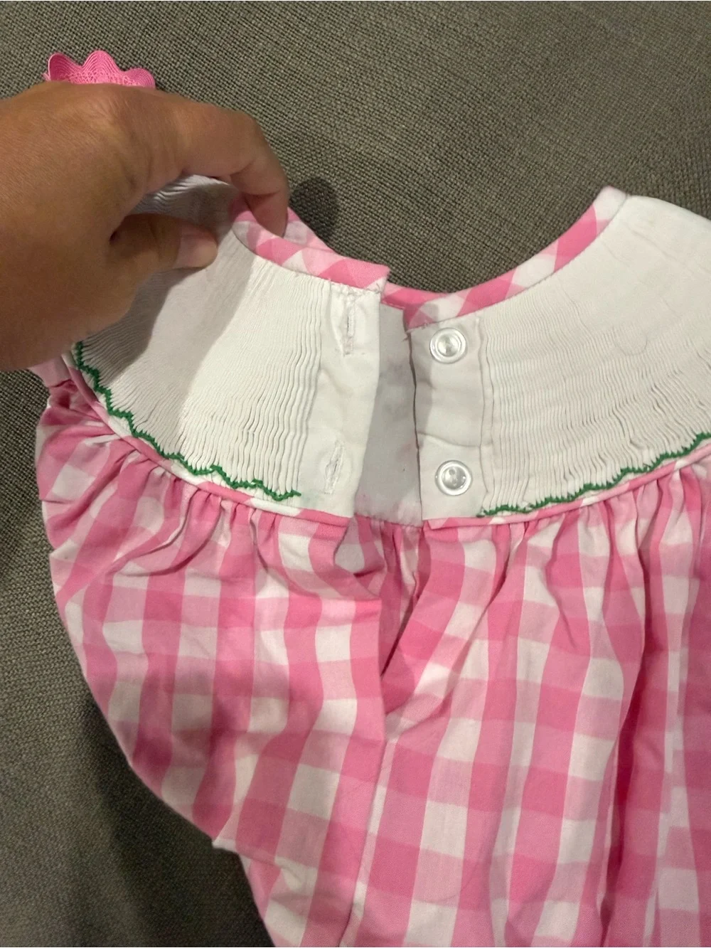 Stitchy Fish Pink Gingham Smocked Farm Dress